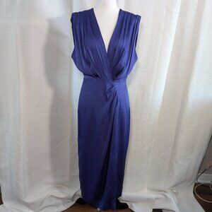 Reiss Elaini Crossover Midi Dress Size 6 Satiny Deep Blue Cocktail Wedding Guest